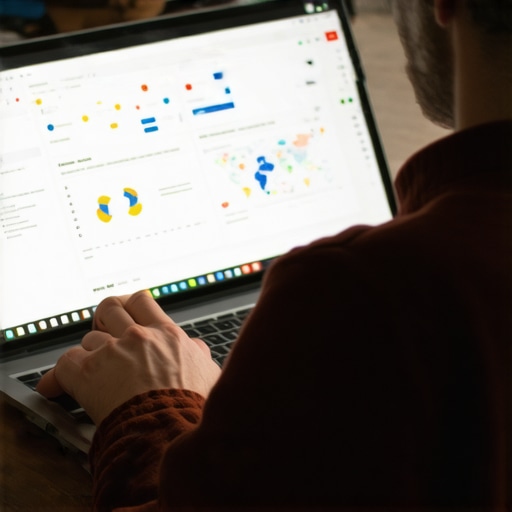 Person working on local SEO metrics and maps on a laptop.