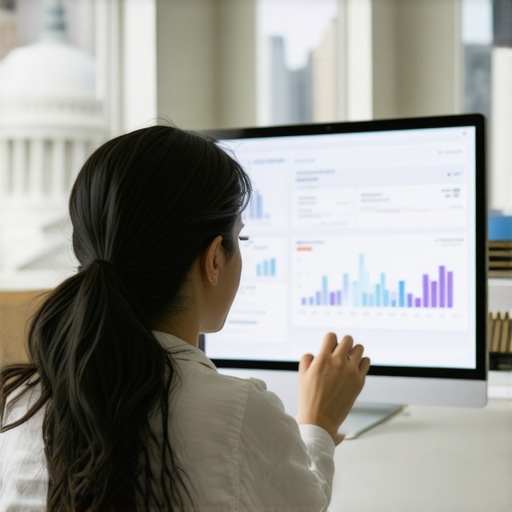 Person reviewing local SEO metrics with Washington DC landmarks