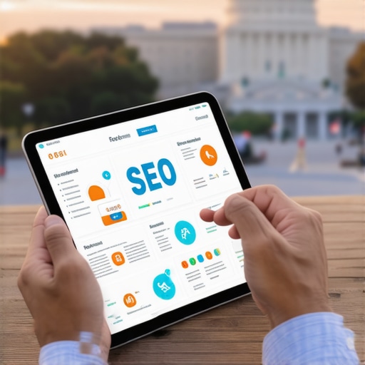 Professional analyzing local SEO tactics with Washington DC landmarks.