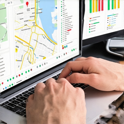 Analyst analyzing Washington DC local SEO data on a laptop with maps and graphs