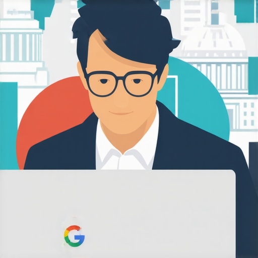 Business owner optimizing Google My Business profile with Washington DC landmarks in background