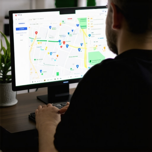 Business owner working on GMB profile for local SEO in Washington DC.