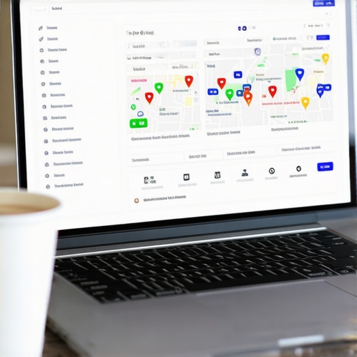 Laptop screen displaying local SEO dashboard with maps analytics
