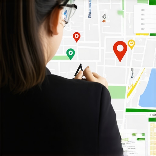 Map with SEO icons and Washington DC landmarks showing local ranking strategies.