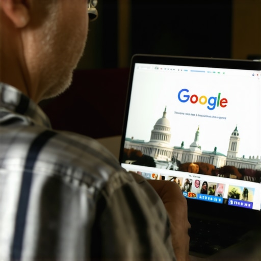 Business owner updating Google My Business profile with Washington DC landmarks in background.