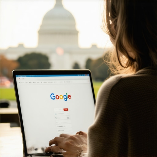 Person working on Google My Business profile with Washington DC skyline