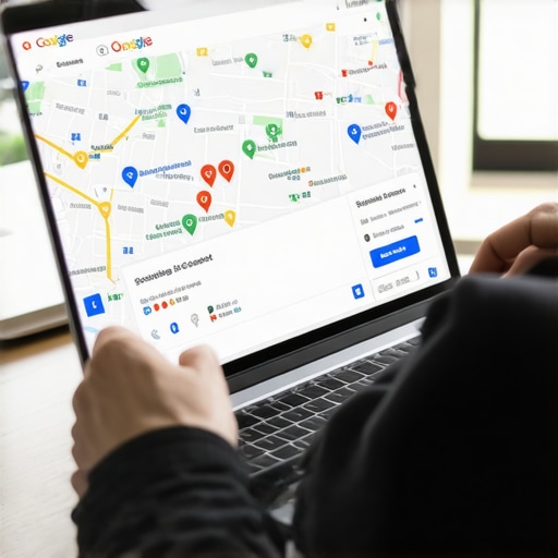 Person reviewing Google Maps and SEO data on a laptop for Washington DC
