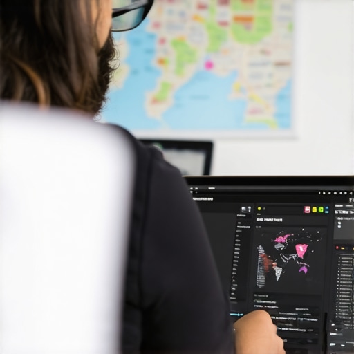 Person reviewing SEO analytics on computer with Washington DC map